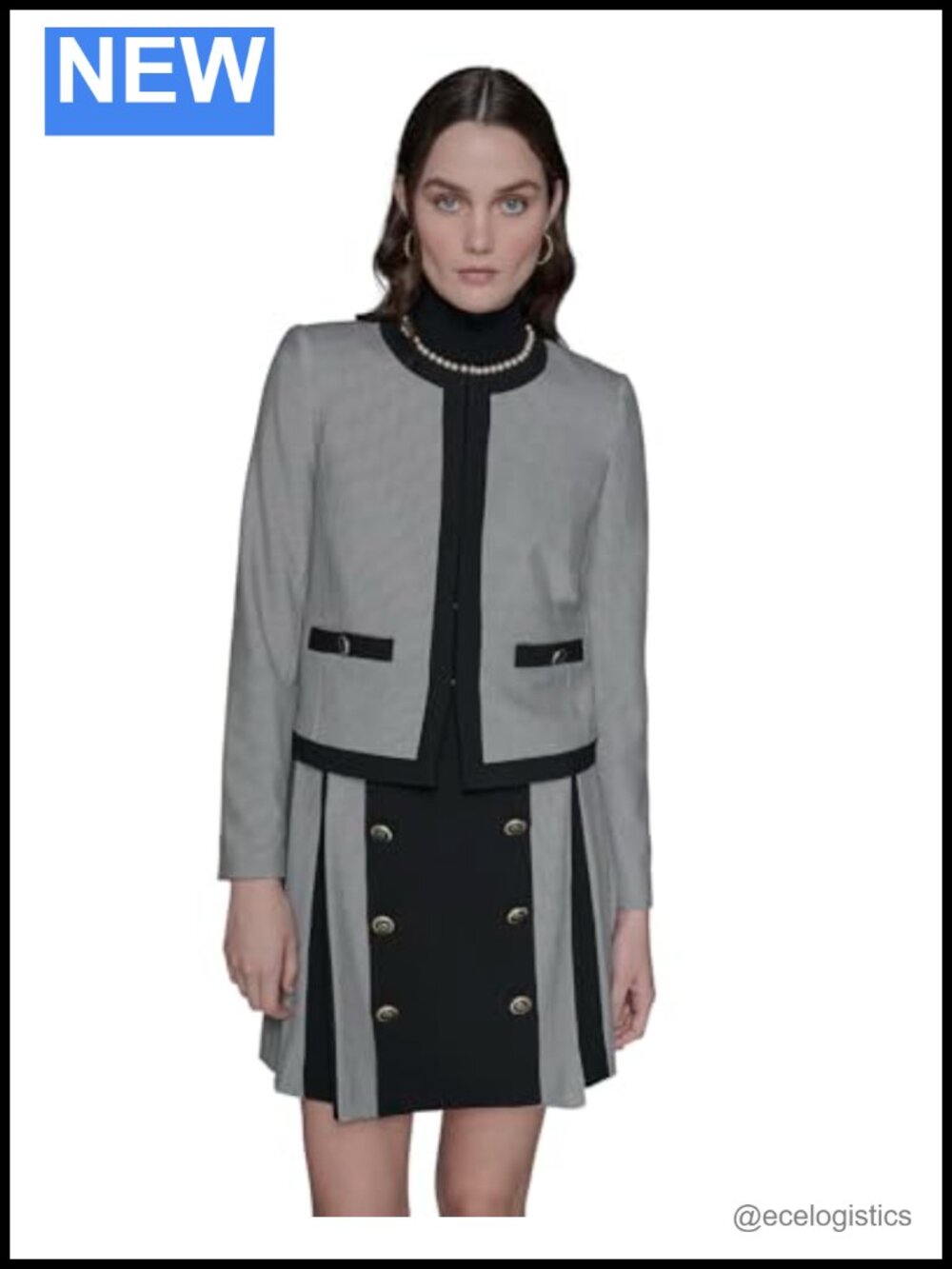 Cropped Tailored Career Blazer with Hook & Eye Closure, Long Sleeve, Round Neck